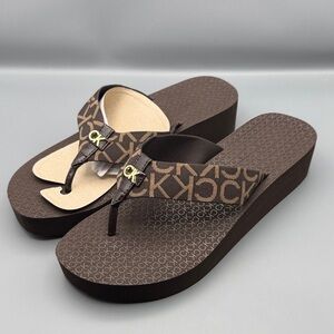 Calvin Klein Women's Meena Logo Platform Flip-Flop Sandals Logo Brown